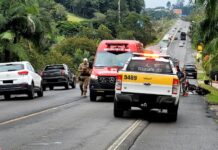 Acidente entre carro e moto é registrado na SC-108, em Cocal do Sul